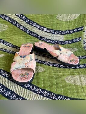 Rare Y2K Icon Los Angeles Gustav Klimt Silkscreen Art Nouveau Leather Sandals 7